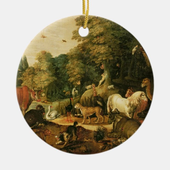 Trädgård av Eden (olja på kanfas) Julgransprydnad Keramik (Framsidan)