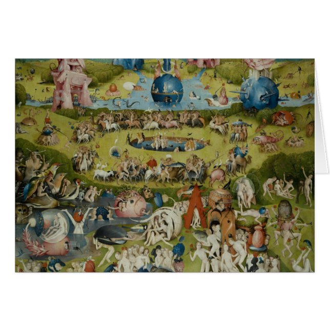 Trädgård av jordiska fröjder, 1490-1500 hälsningskort (Framsidan Horizontal)