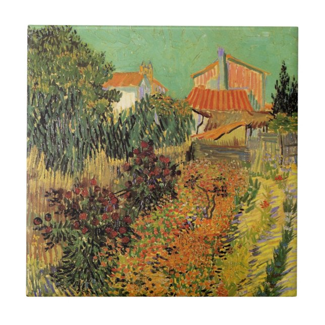 Trädgård bakom ett hus av Vincent van Gogh Kakelplatta (Framsidan)