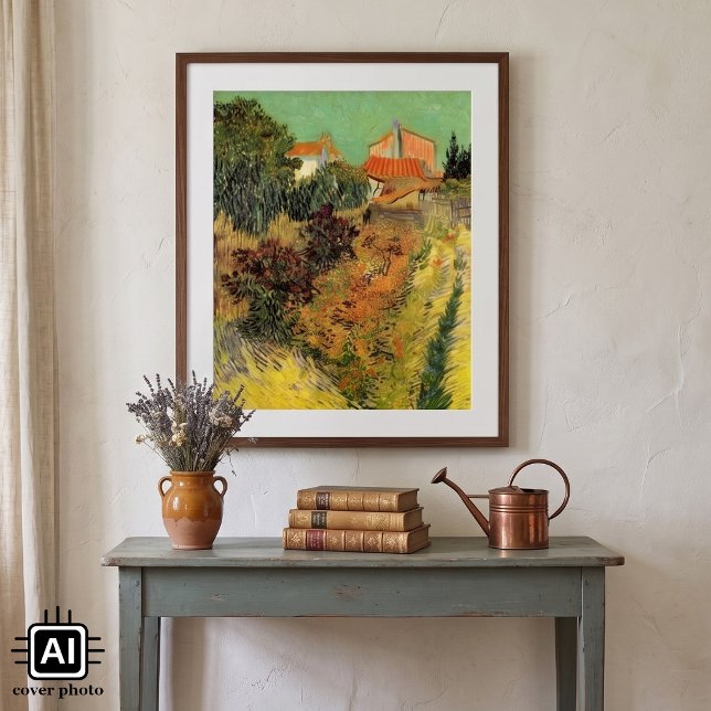 Trädgård bakom ett hus av Vincent van Gogh Poster (Garden Behind a House by Vincent van Gogh is a vintage fine art post impressionism painting.)