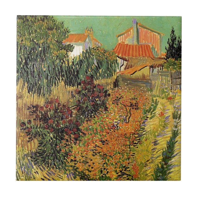 Trädgård bakom ett hus.  Vincent van Gogh. Kakelplatta (Framsidan)