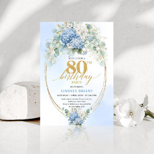 Trädgård Blå Blommig Guld 80-års Födelsedagsinbjud Inbjudningar