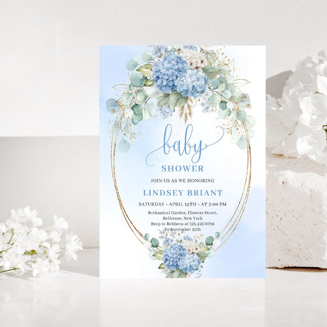Trädgård Boho Blå Blommig Baby Shower Inbjudan (Garden Boho Blue Floral Baby Shower Invitation)