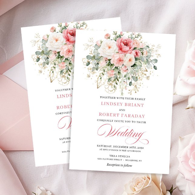 Trädgård Boho Rosafärgade Rosor Bröllopsinbjudan Inbjudningar (Garden Boho Blush Roses Wedding Invitation)