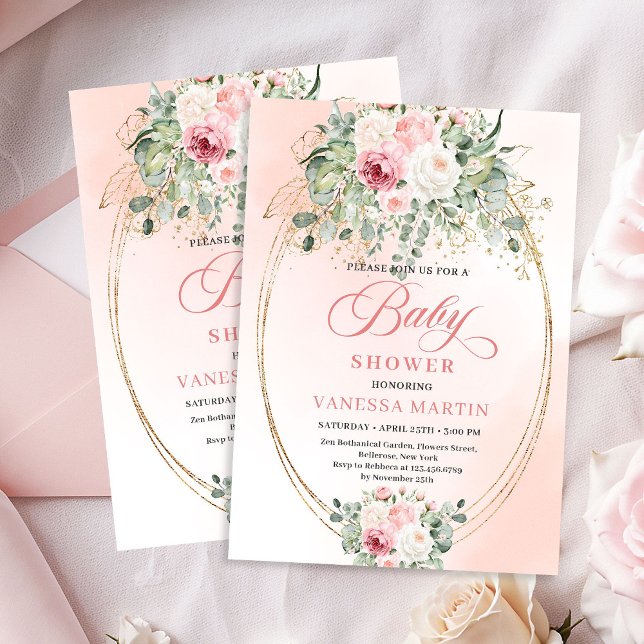 Trädgård Boho Rosafärgade Rosor Flickor Baby Showe Inbjudningar (Garden Boho Blush Roses Girl Baby Shower Invitation)