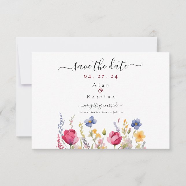 Trädgård Boho Vilda Blommor Platt Rädda Bröllopsko Spara Datumet (Framsida)