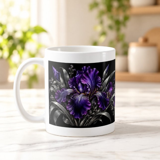 Trädgård Efter Mörkret Midnight Iris Mugg (Garden After Dark Midnight Iris Mug — digital mockup.)