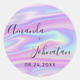 Trädgård Enkelt Namn Datum Svart Holografisk Runt Klistermärke