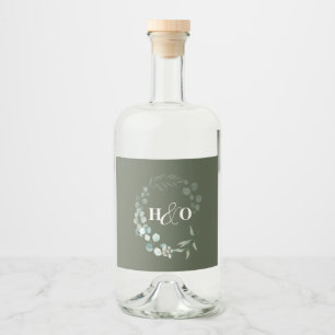 Trädgård Eukalyptus Monogram Bröllop Spritflaskor Etikett