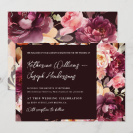 Trädgård Floral Burgundy Script kalligrafi Bröllop Inbjudningar