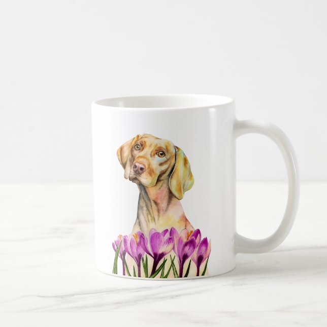 Trädgård för blommigt för vattenfärghund | Vizsla Kaffemugg (Höger)