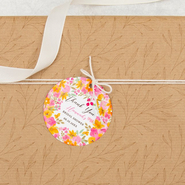 Trädgård gul rosa blomster vattenfärg bröllopsdusc gåvor etiketter (Garden yellow pink floral watercolor bridal shower favor )