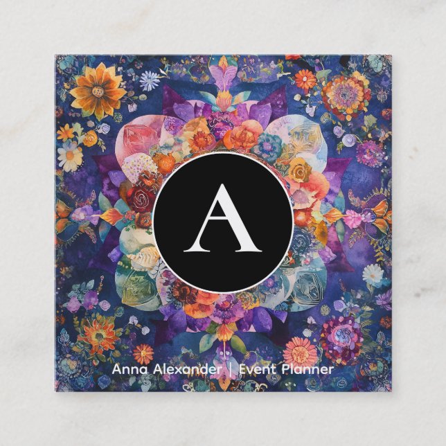 Trädgård i rörelse | Blommig Mandala-design Fyrkantigt Visitkort (Framsida)