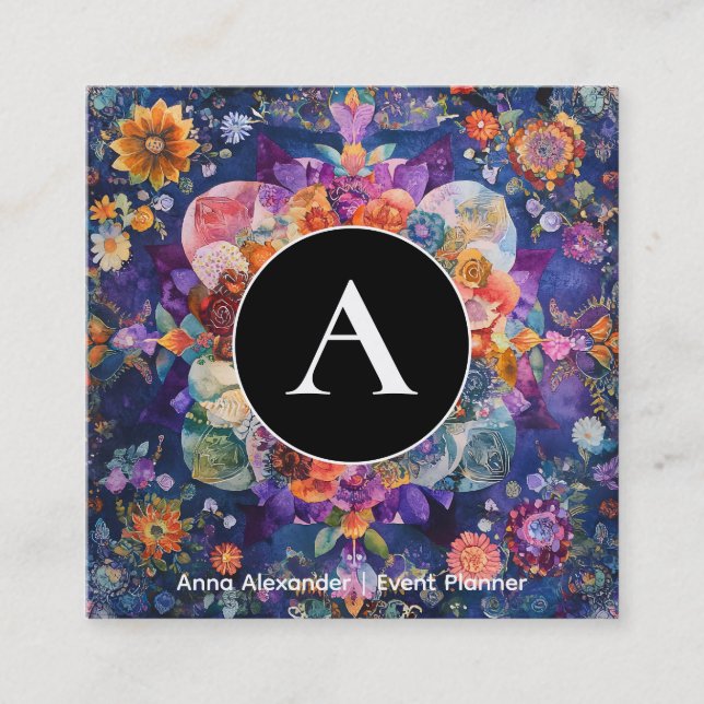 Trädgård i rörelse | Blommig Mandala-design Fyrkantigt Visitkort (Framsida)
