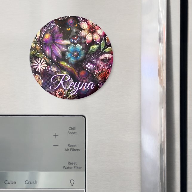 Trädgård Kitty Katt Blommig Abstrakt Personlig Magnet (In Situ (Fridge))