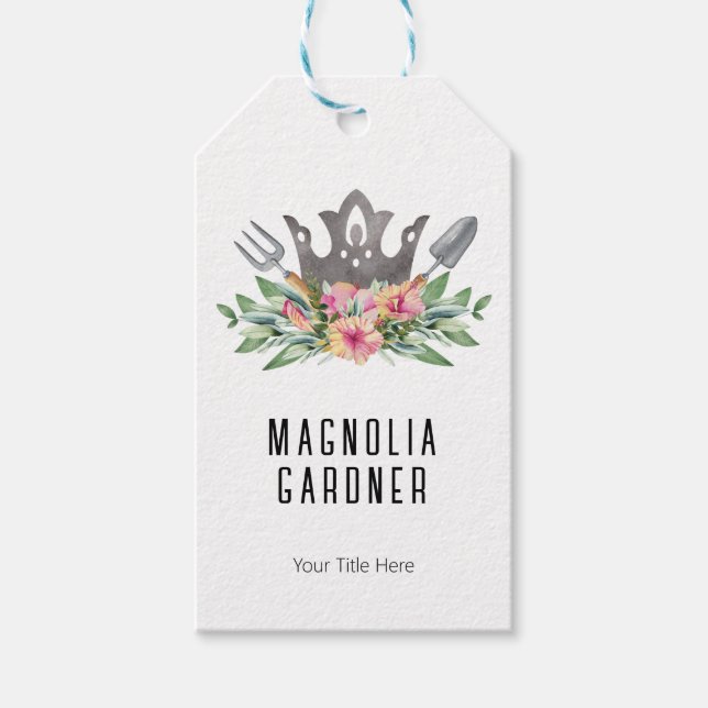Trädgård Kron Boho Chic Vattenfärg Verktyg Blommor Presentetikett (Framsidan)