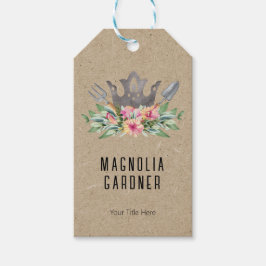 Trädgård Kron Boho Chic Vattenfärg Verktyg Blommor Presentetikett