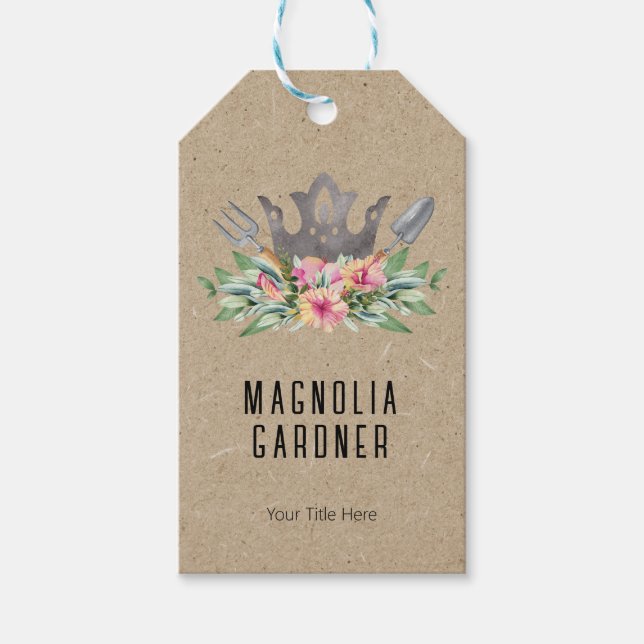 Trädgård Kron Boho Chic Vattenfärg Verktyg Blommor Presentetikett (Framsidan)