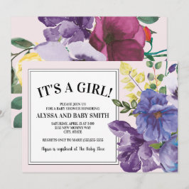Trädgård Lila Gul Rosa Blommig Flicka Baby Shower Inbjudningar