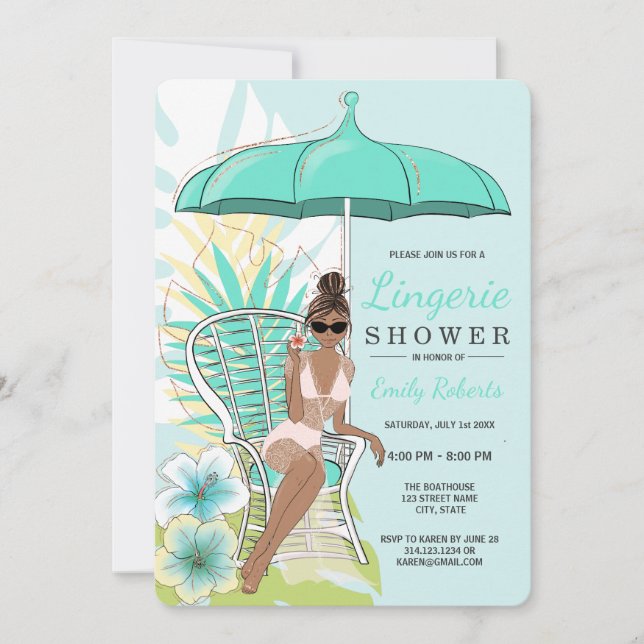 Trädgård Lingerie Dusch Afrikansk Amerikansk Brud Inbjudningar (Framsida)