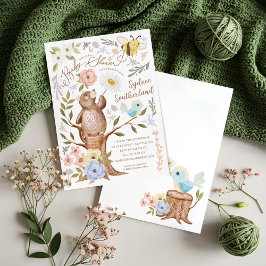 Trädgård med knittat Blommigt Babyskor Inbjudningar