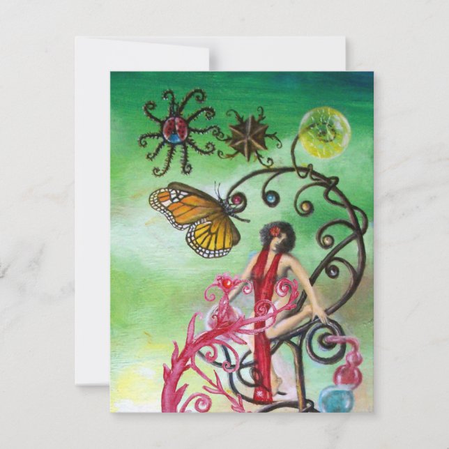 TRÄDGÅRD MED MELISSA klarröd rosa grön blå Inbjudningar (Framsida)