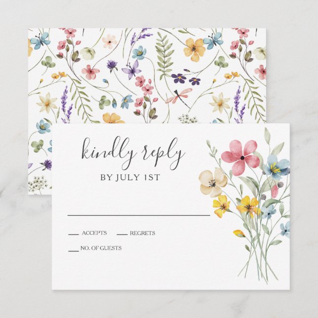 Trädgård med vilda blommor Blommig bröllop RSVP-ko OSA Kort (Fram/baksida)