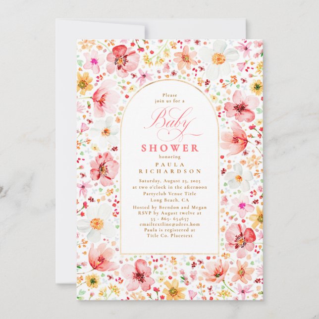 Trädgård med vilda blommor Boho flicka baby shower Inbjudningar (Framsida)