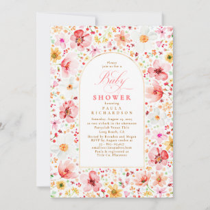 Trädgård med vilda blommor Boho flicka baby shower Inbjudningar