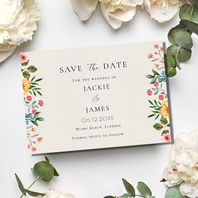 Trädgård med vilda blommor Bröllop Spara Datumet (Wildflowers Garden Floral Wedding Save The Date)