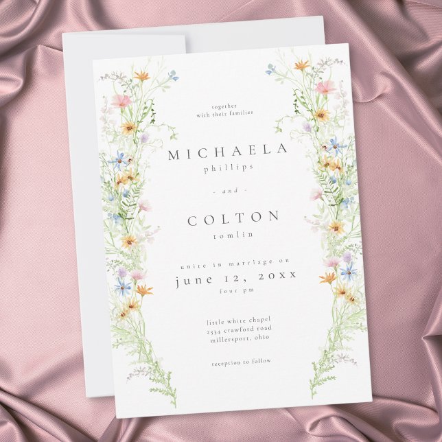 Trädgård med vilda blommor Rustik blomsterbröllop Inbjudningar (Wildflower Garden Rustic Floral Wedding Invitation)
