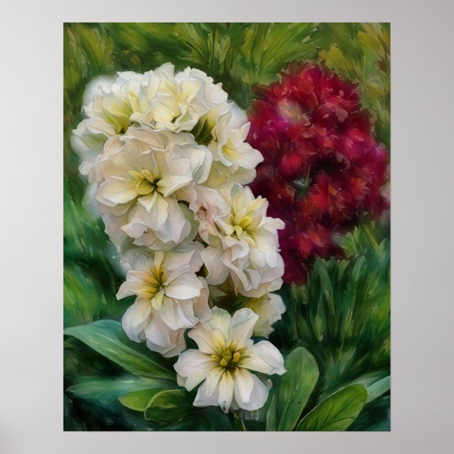 Trädgård med vita och röda blommor Konstnärlig aff Poster (Framsidan)