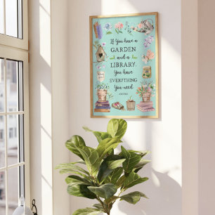 Trädgård och bibliotek Citat Blommig trädgård Poster