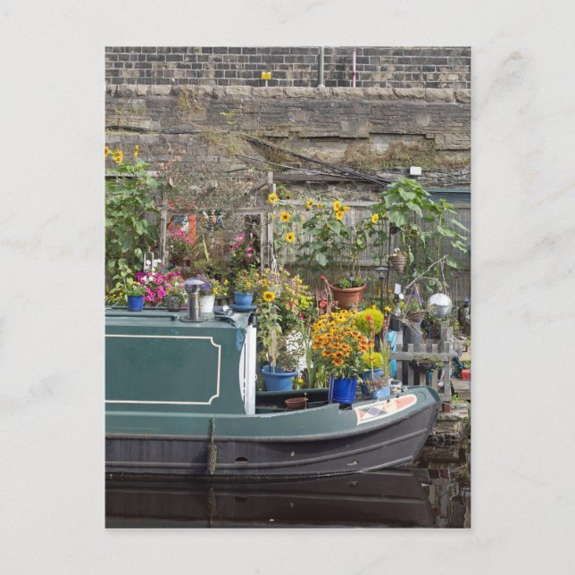 Trädgård och smal båt vykort (Framsida)