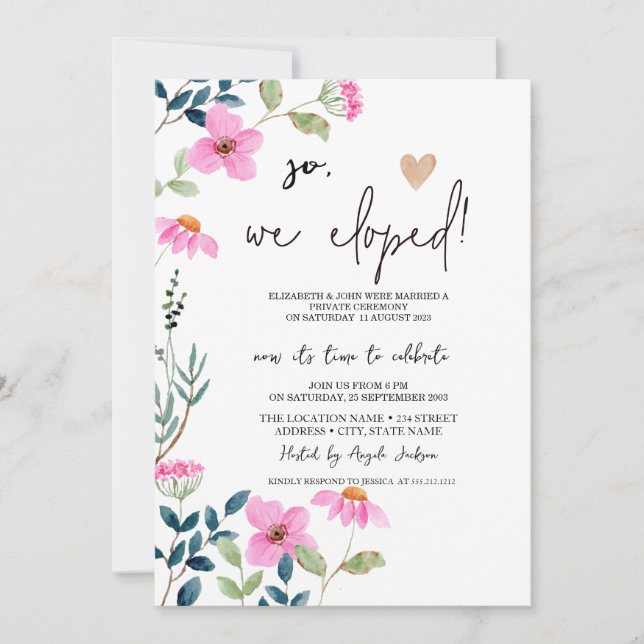 Trädgård Rosa Blommor Elopement Inbjudningar (Framsida)