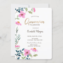 Trädgård rosa blommor Quinceañera Inbjudningar