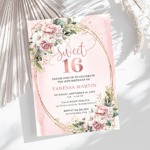 Trädgård Roséguld Blommor och Grönska Sweet 16  Inbjudningar