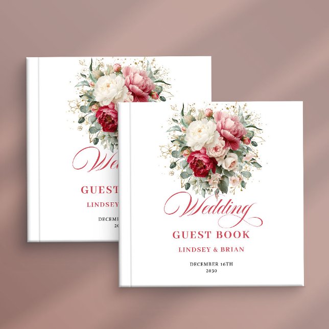 Trädgård Rustik Röd Rosafärgad Bröllopsgästbok Gästböcker (Garden Rustic Red Blush Wedding Guest Book)