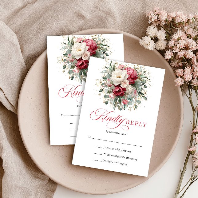 Trädgård Rustik Röd Rosé Bröllops RSVP-kort OSA Kort (Garden Rustic Red Blush Wedding RSVP Card)