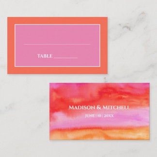 Trädgård Soluppgång Rosa Orange Akvarell Bröllop Placeringskort