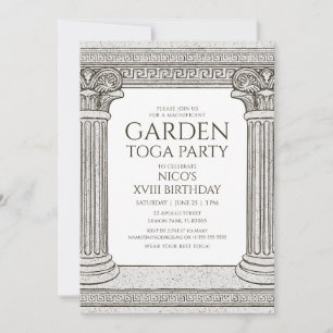 Trädgård Toga Party-inbjudan med stenkolonner Inbjudningar