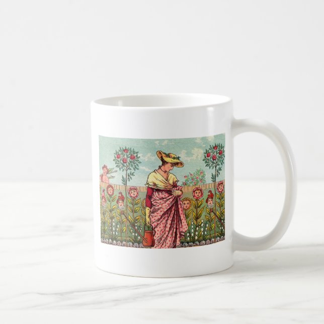 Trädgård Växa Blomma Kvinna Konst Antik Kaffemugg (Höger)