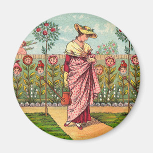 Trädgård Växa Blomma Kvinna Konst Antik Magnet