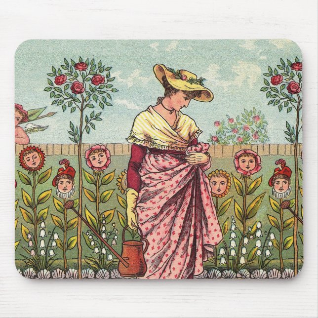 Trädgård Växa Blomma Kvinna Konst Antik Musmatta (Framsidan)