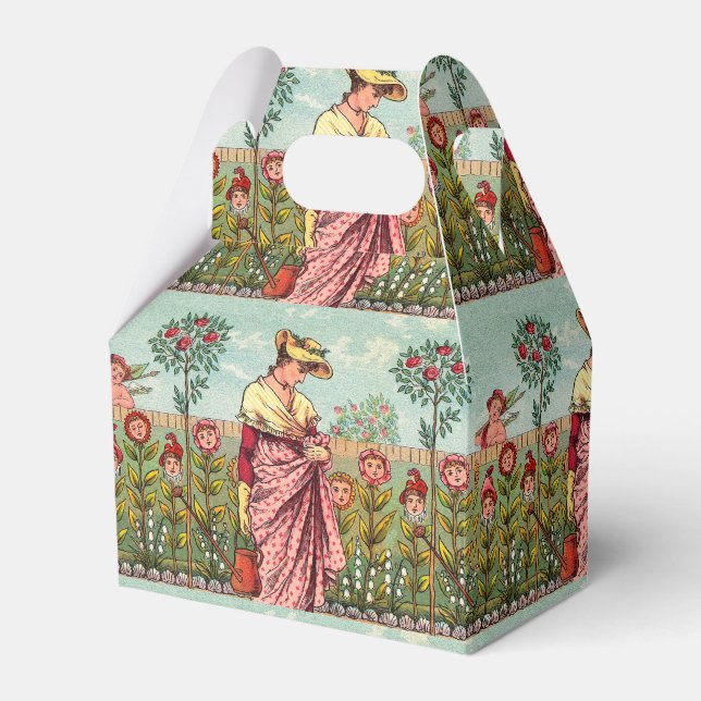 Trädgård Växa Blomma Kvinna Konst Antik Presentaskar (Framsidan Sidan)