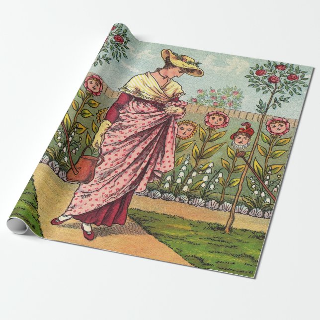 Trädgård Växa Blomma Kvinna Konst Antik Presentpapper (Utrullad)