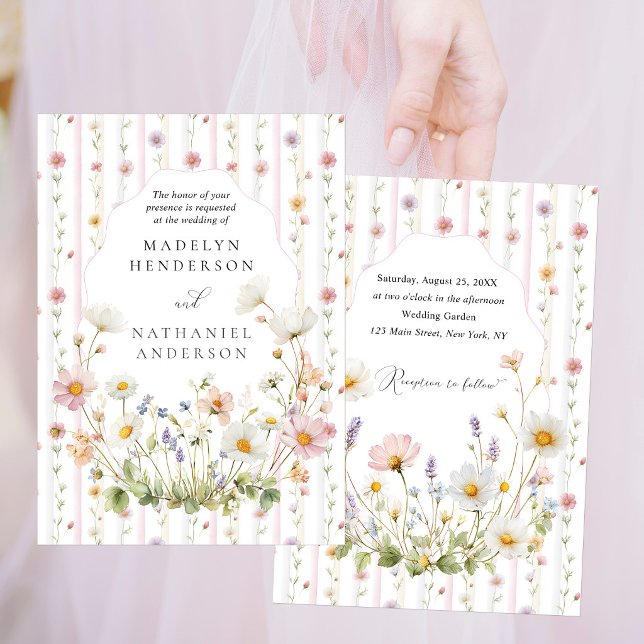 Trädgård Vildblomma Äng Formella Ränder Bröllop Inbjudningar (Skapare uppladdad)