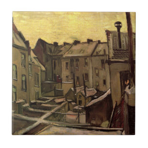 Trädgårdar bakom gamla hus av Vincent van Gogh Kakelplatta