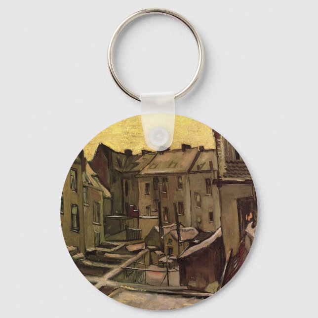Trädgårdar bakom gamla hus av Vincent van Gogh Nyckelring (Framsida)
