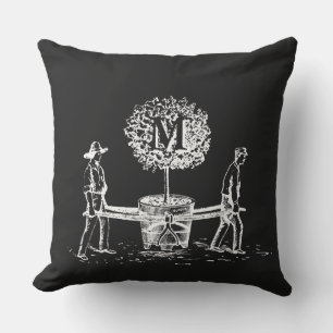 Trädgårdar och träd monogram utomhusfyllning 2 kudde